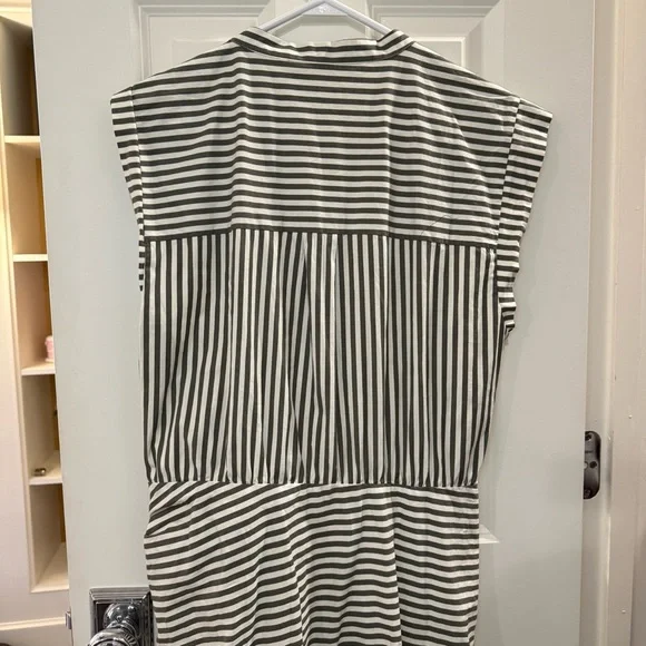 Veronica Beard Striped Asymmetric-Button Midi Dress Green White size 16 - Picture 11 of 15